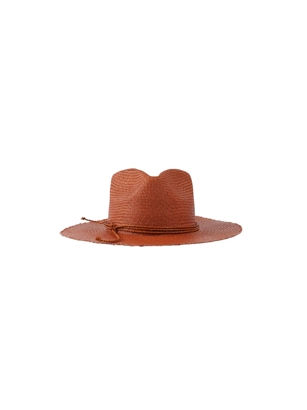 Шляпа-федора Straw Fedora Clay от MOODSTORIES цвета глины из плетеного материала на белом фоне.